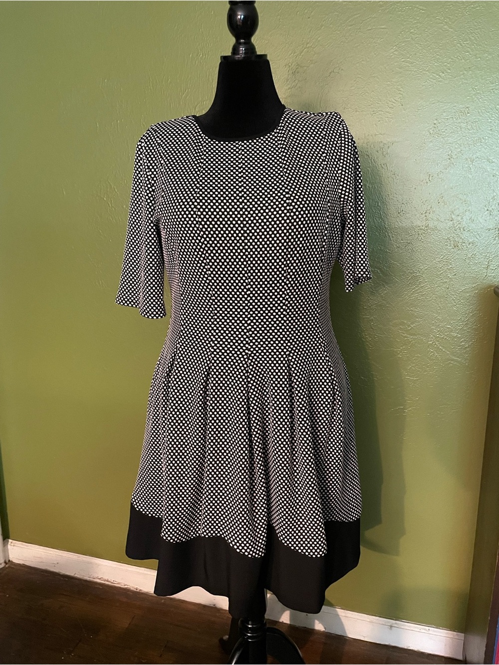 Danny & Nicole Black and White Polka Dot Fit-and-Flare Midi Dress
